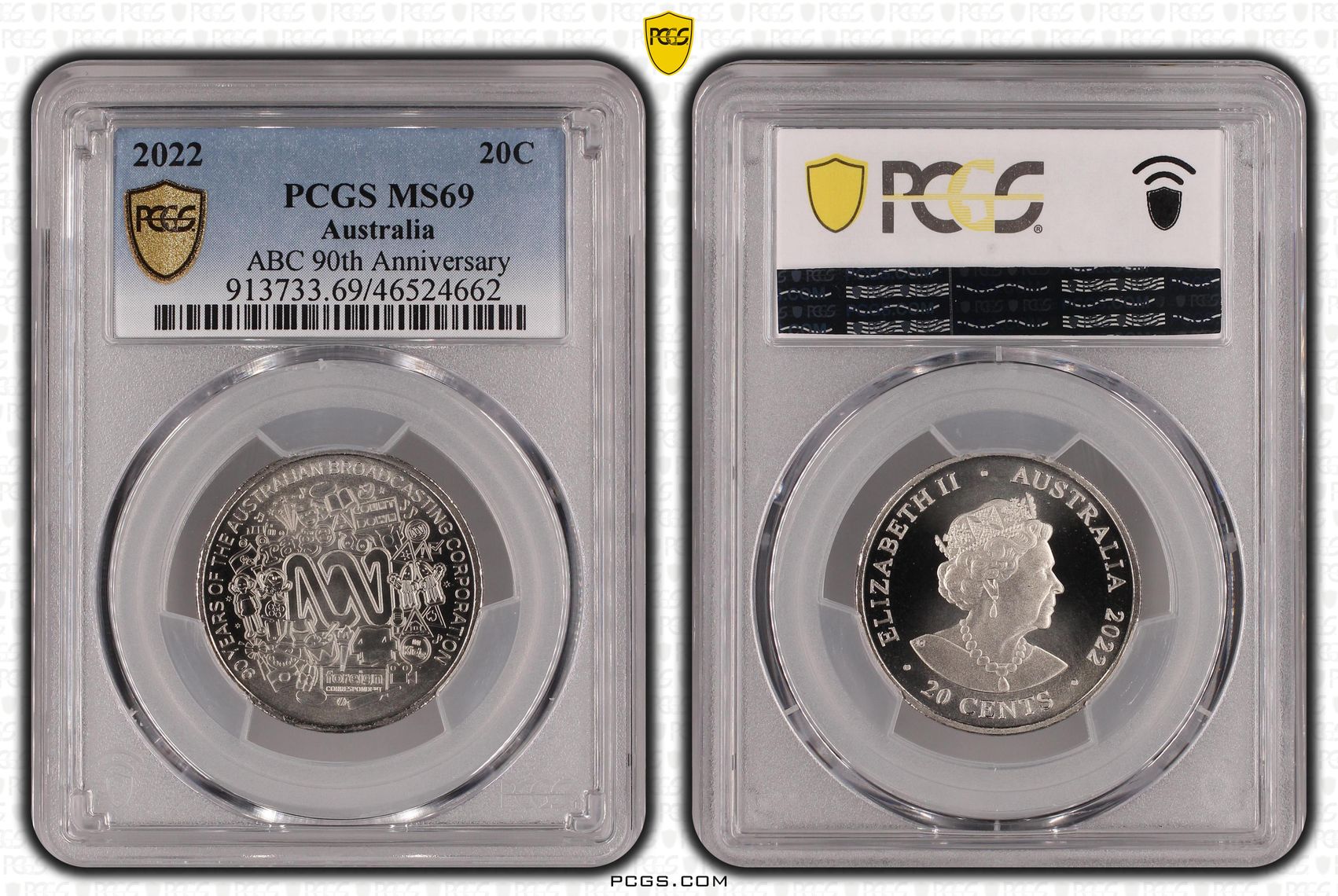 ABC 90th Anniversary , Twenty Cent, 2022, PCGS MS69
