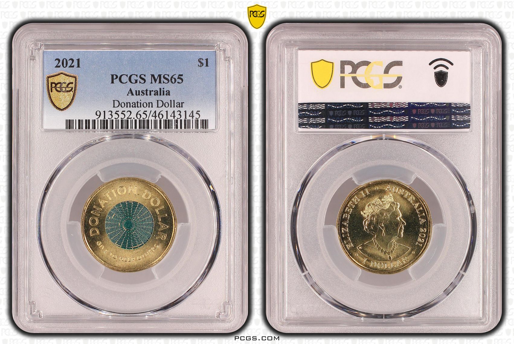 268 · Elizabeth II, Donation Dollar Colorized , One Dollar, 2021, PCGS MS65