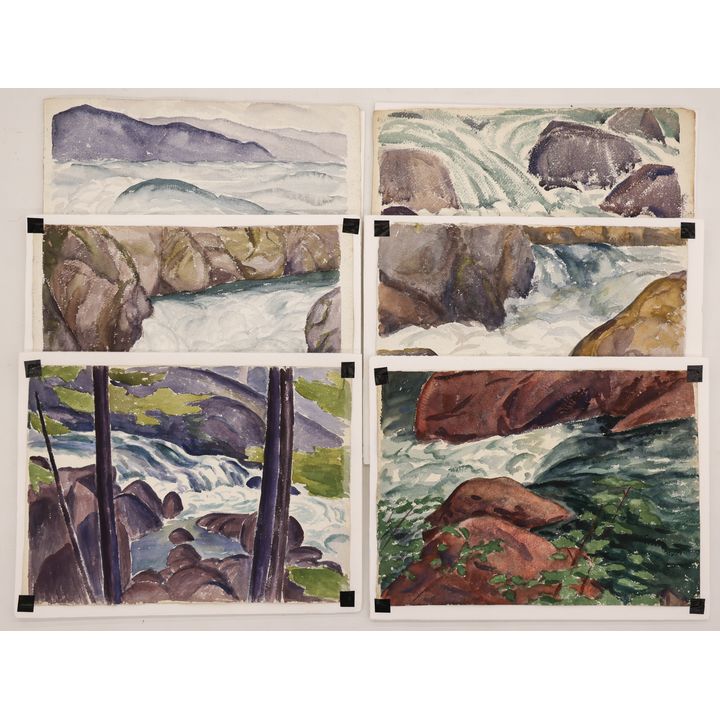6pc Arthur Runquist River Scene Watercolors on Paper 11''x15''