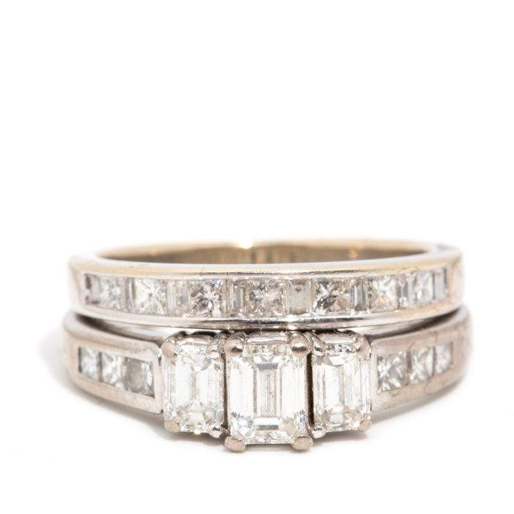 1.00 Emerald Cut Diamond Ring & Wedding Band Set