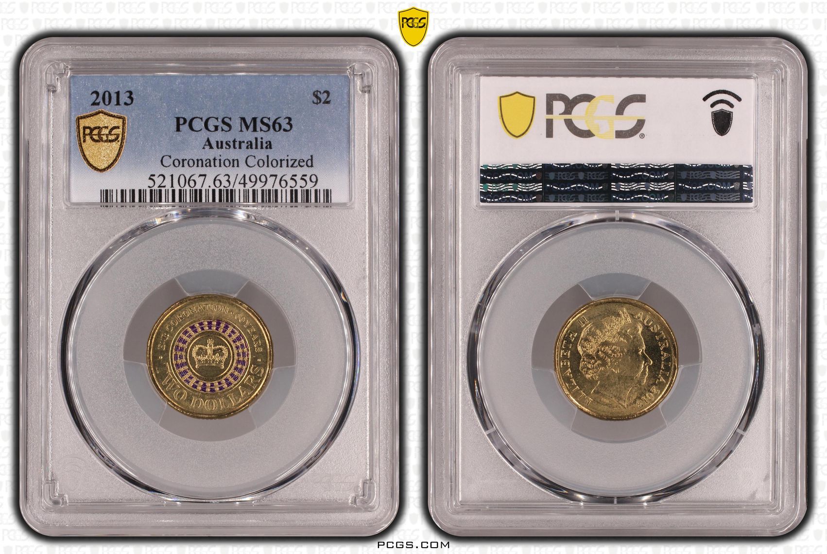 401 · Coronation Colourised, Two Dollar, 2013, PCGS MS63