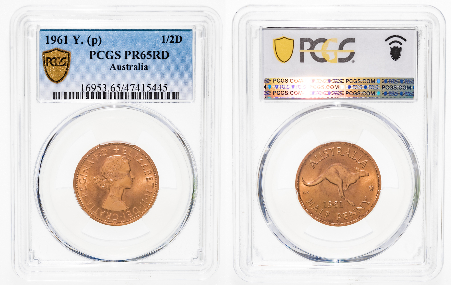Elizabeth II, Halfpenny, 1961-Y., PR 65RD