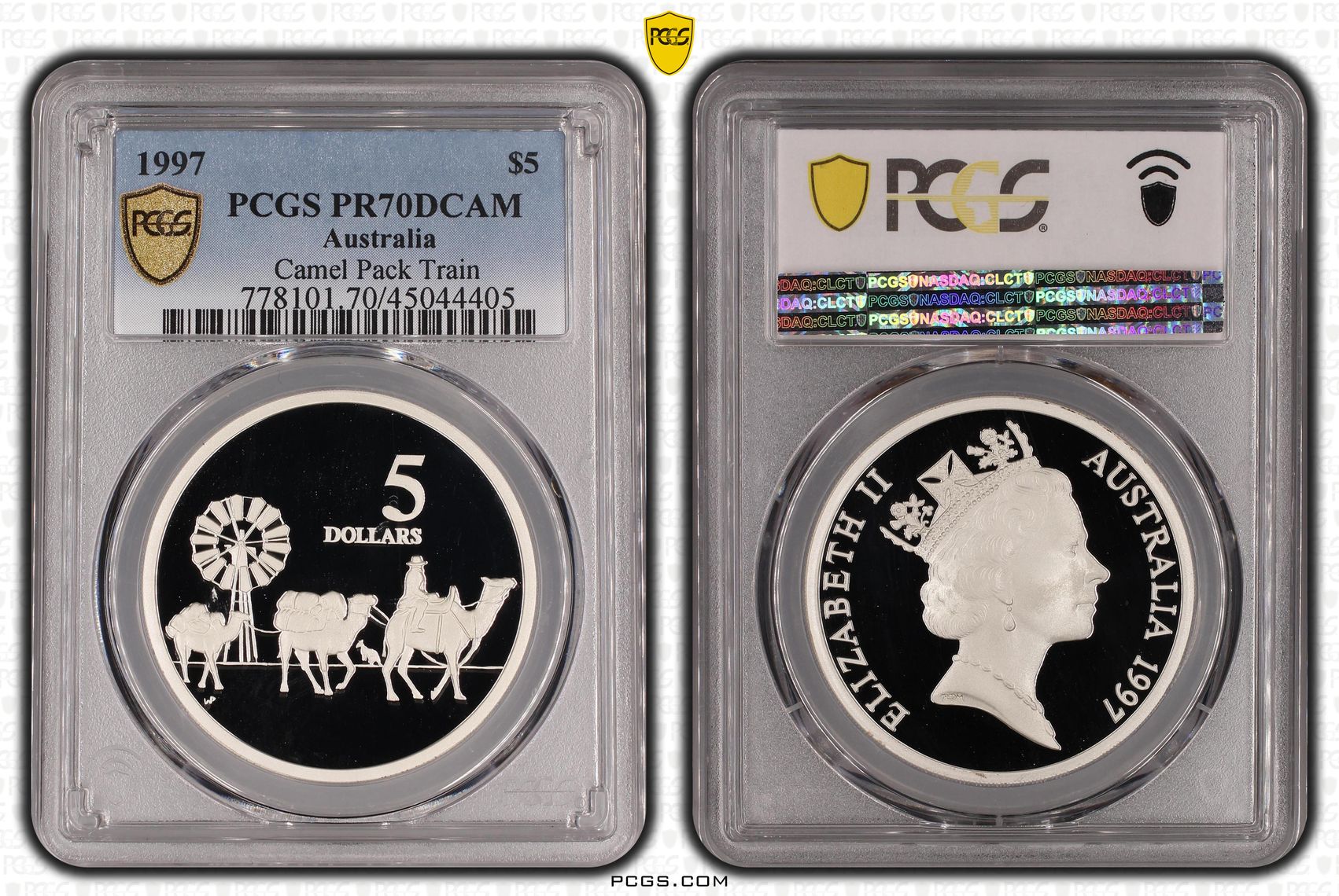 1997 Australia Five Dollar, $5 Silver Proof Camel Pack Train PCGS - PR70DCAM POP 10/0 -405