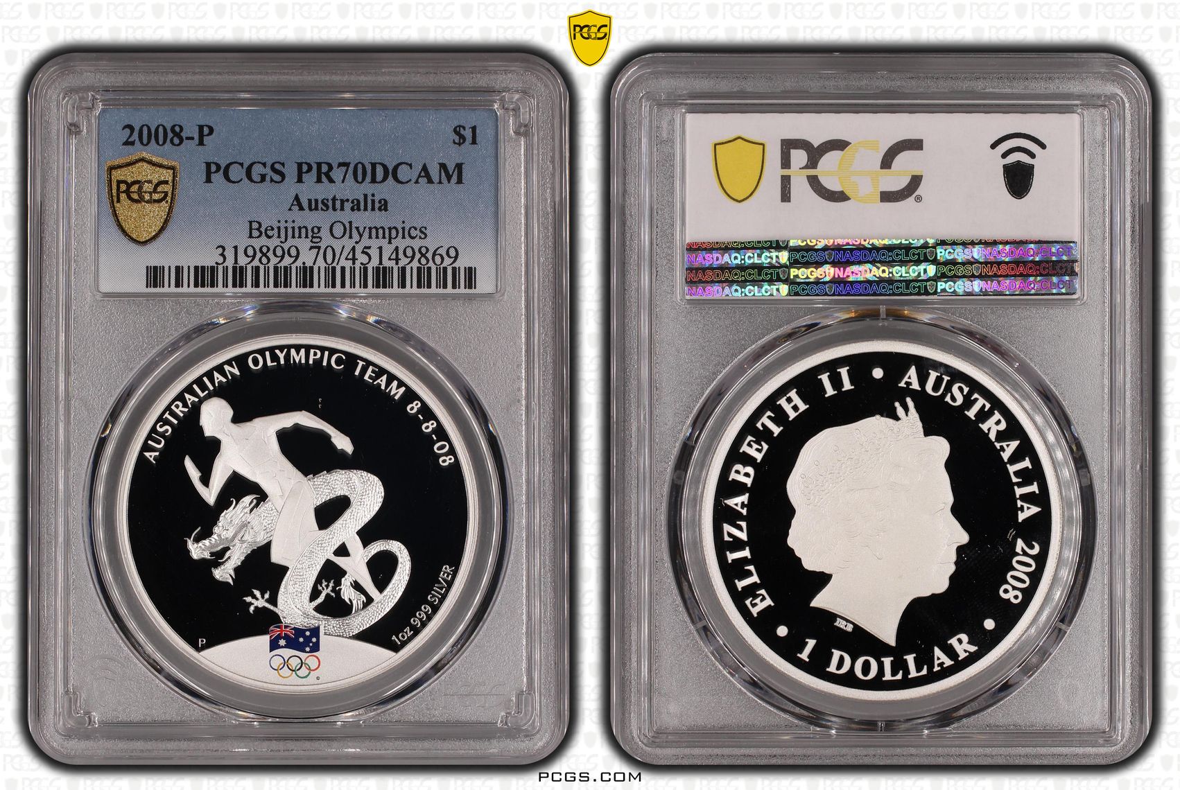 2008-P Australia One Dollar, $1 Proof Beijing Olympics PCGS - PR70DCAM POP 1/0 -869