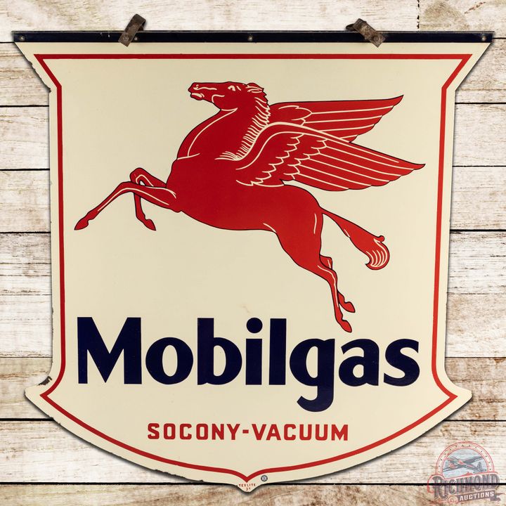 Impressive Mobilgas Socony-Vacuum Gasoline 54" DS Porcelain Sign w/ Pegasus