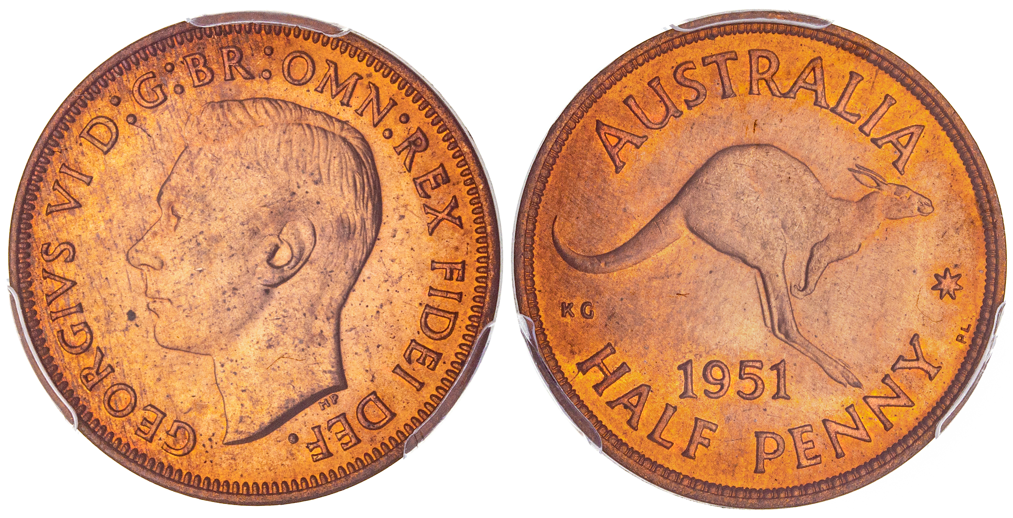 George VI, Halfpenny, 1951-PL, PCGS MS 65RD