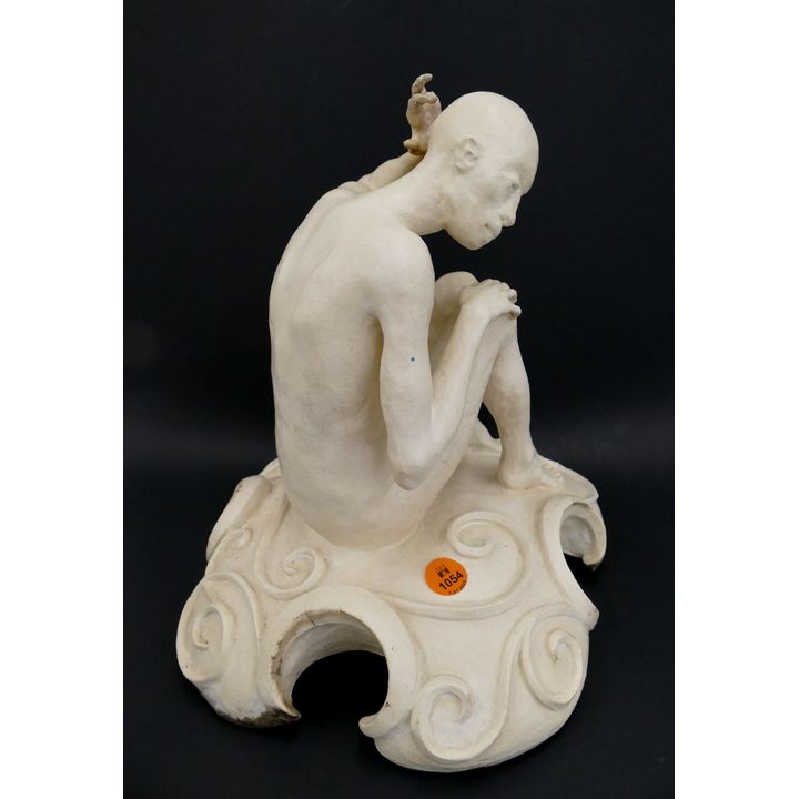 Contemporary Ceramic Seated Male Sculpture- 10''