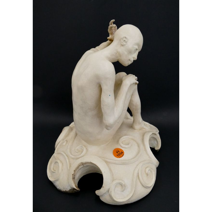 Contemporary Ceramic Seated Male Sculpture- 10''