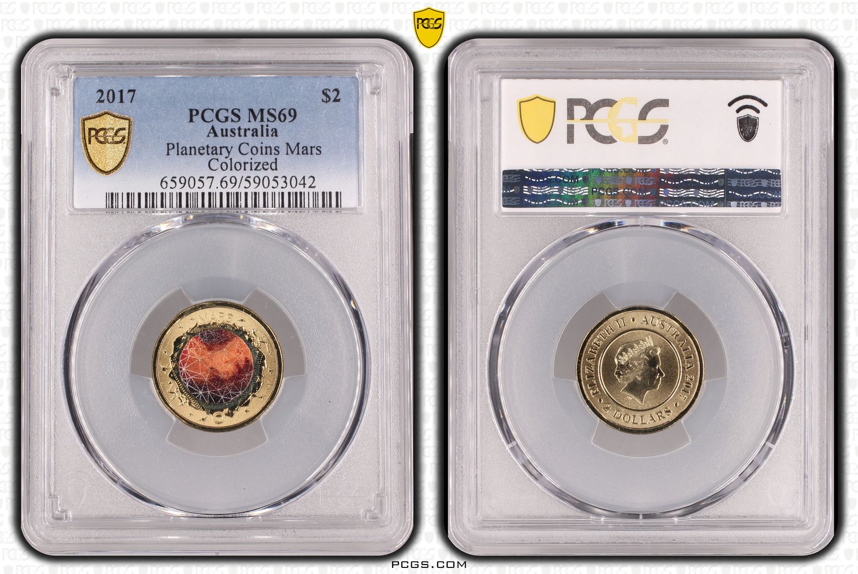 Planetary Coins Mars Colorized, Two Dollar, 2017, PCGS MS69