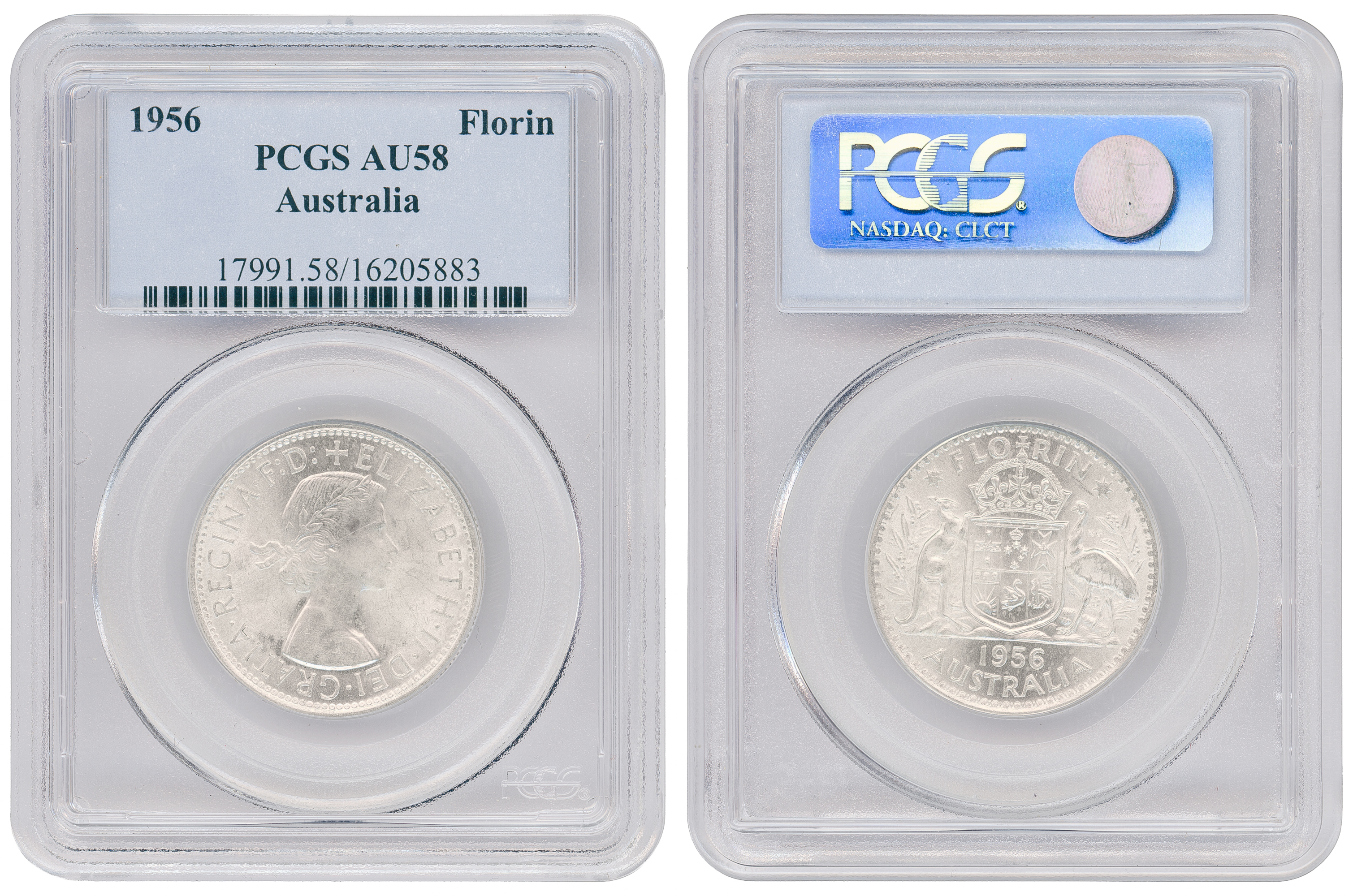 Elizabeth II, KM-60 Ag, Florin, 1956(m), PCGS AU58