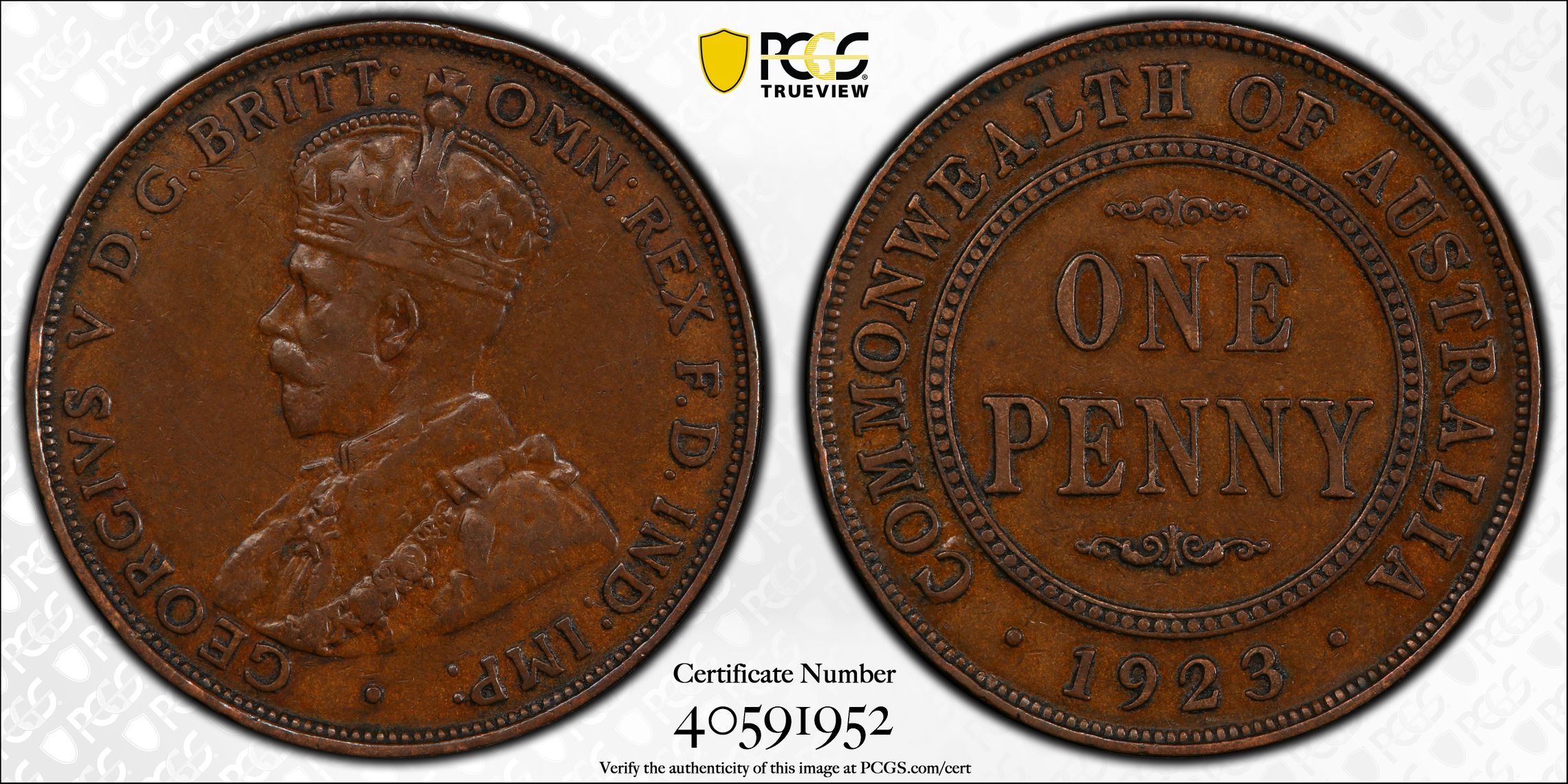 George V, One Penny, 1923, PCGS XF45BN
