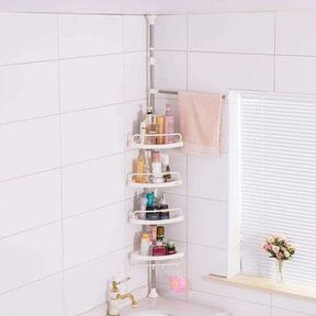 4 Tiers Corner Tension Pole Bathtub Shelf Adjustable Bathroom Storage Rack