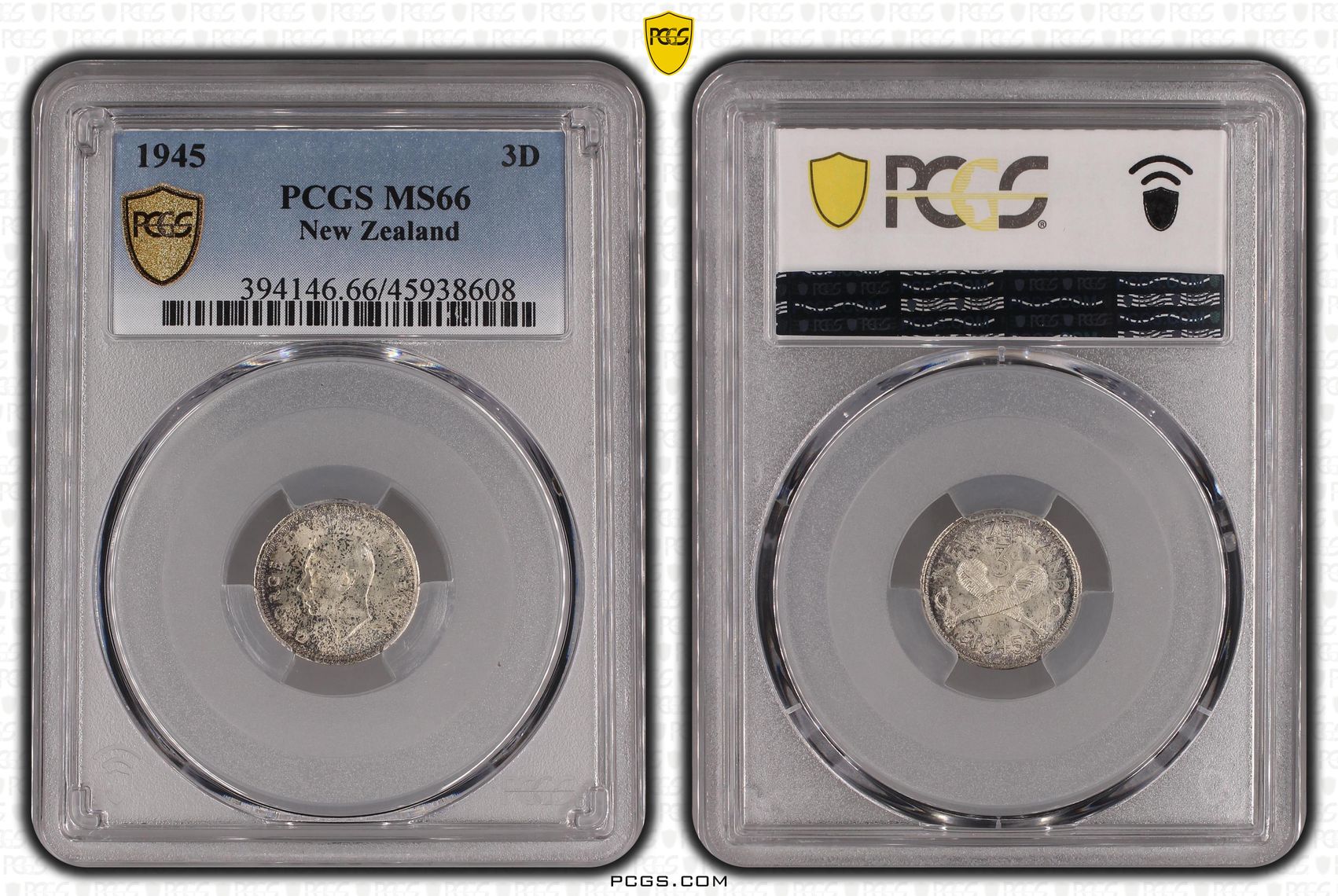 1945 New Zealand Threepence PCGS - MS66 -608