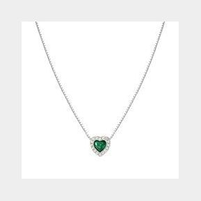 Cubic Zirconia Heart Pendant Necklace - Green / Silver - Women - Bar 9902038107397 |51750/2619 B4