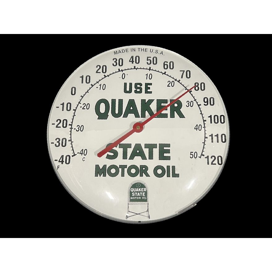 Quaker State Motor Oil Tin Metal Thermometer
