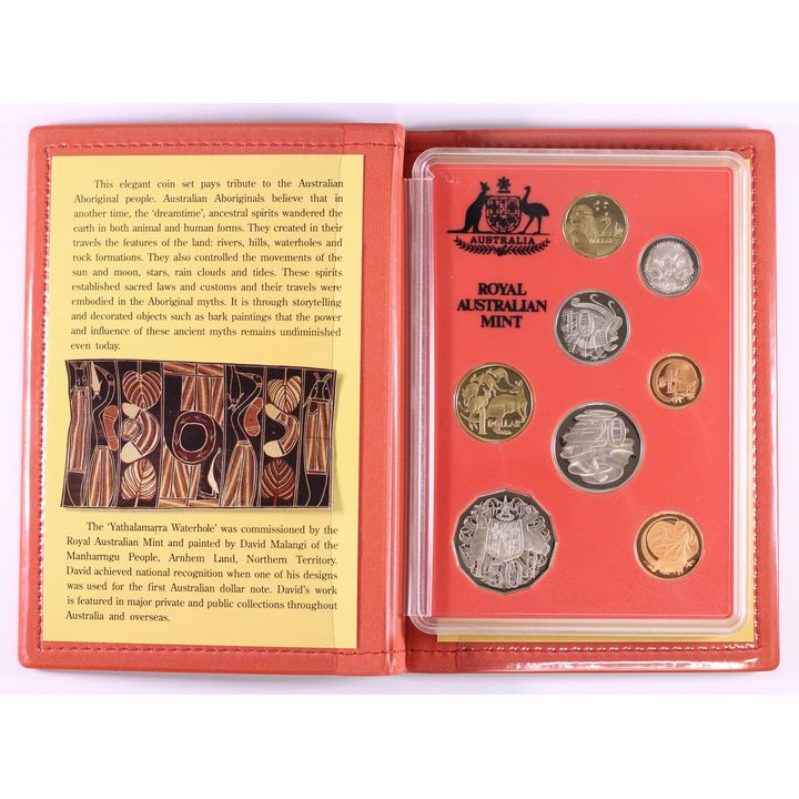 1990 RAM Aboriginal Yathalamarra Waterhole 8 Coin Proof Set- Folder