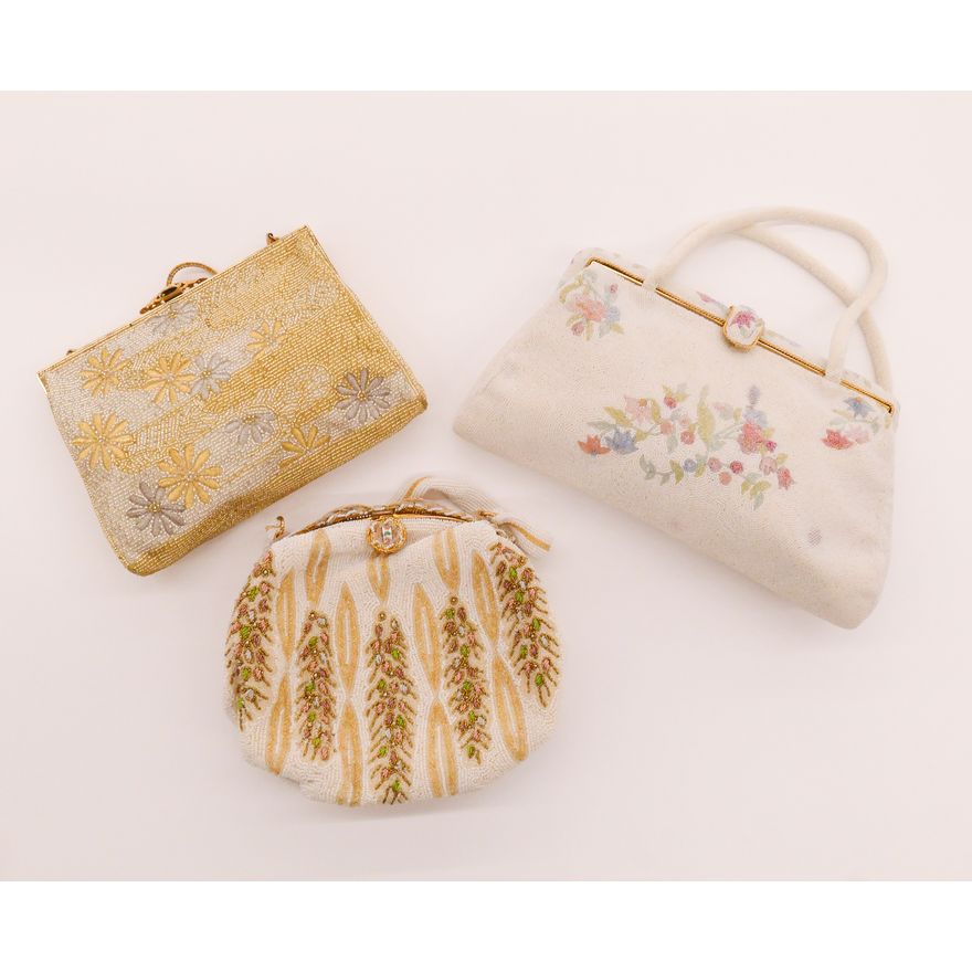 3pc Vintage French Beaded Womens Handbags- largest 10''