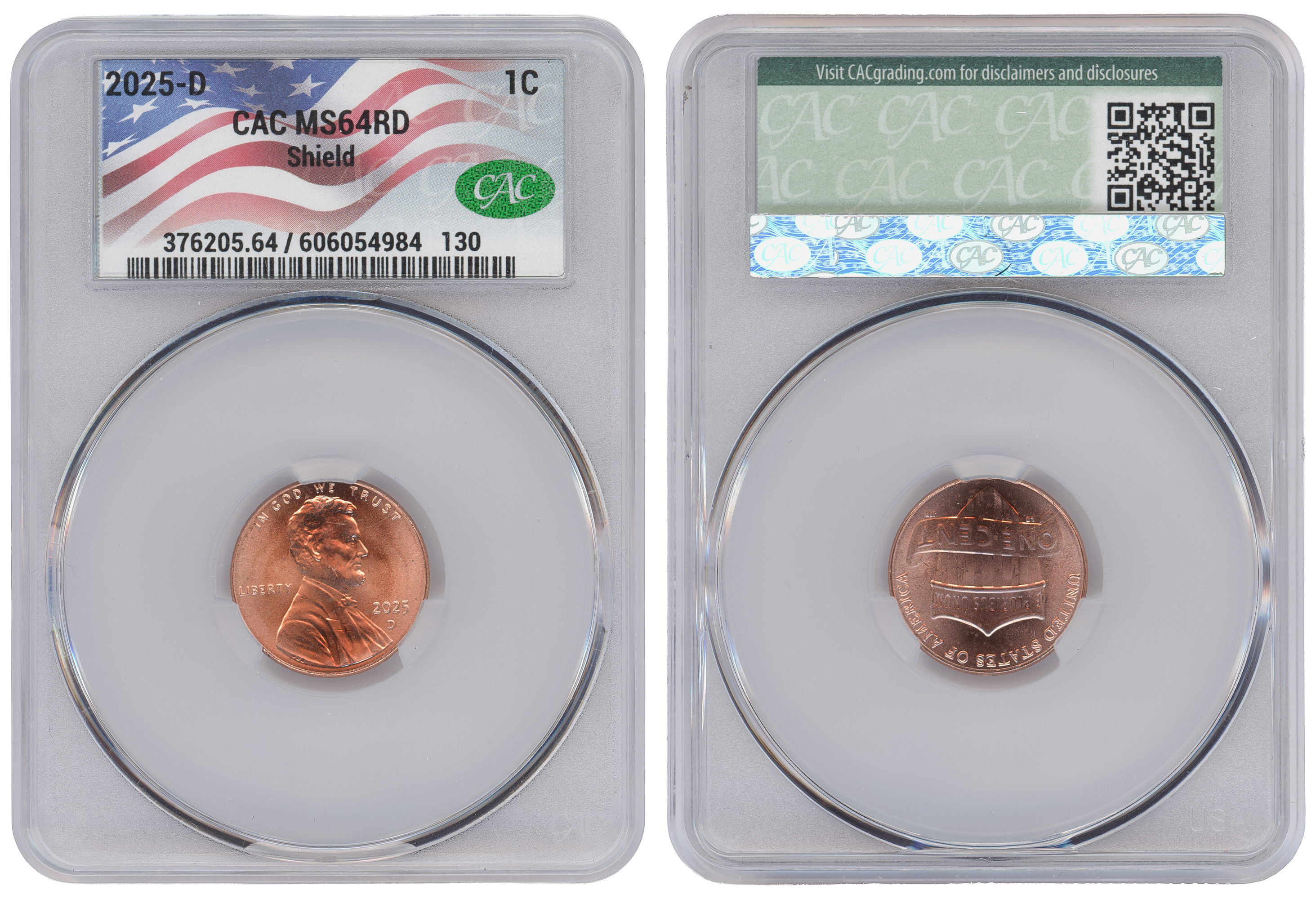 United States, Lincoln Head Shield, One Cent, 2025-D, CAC MS64RD