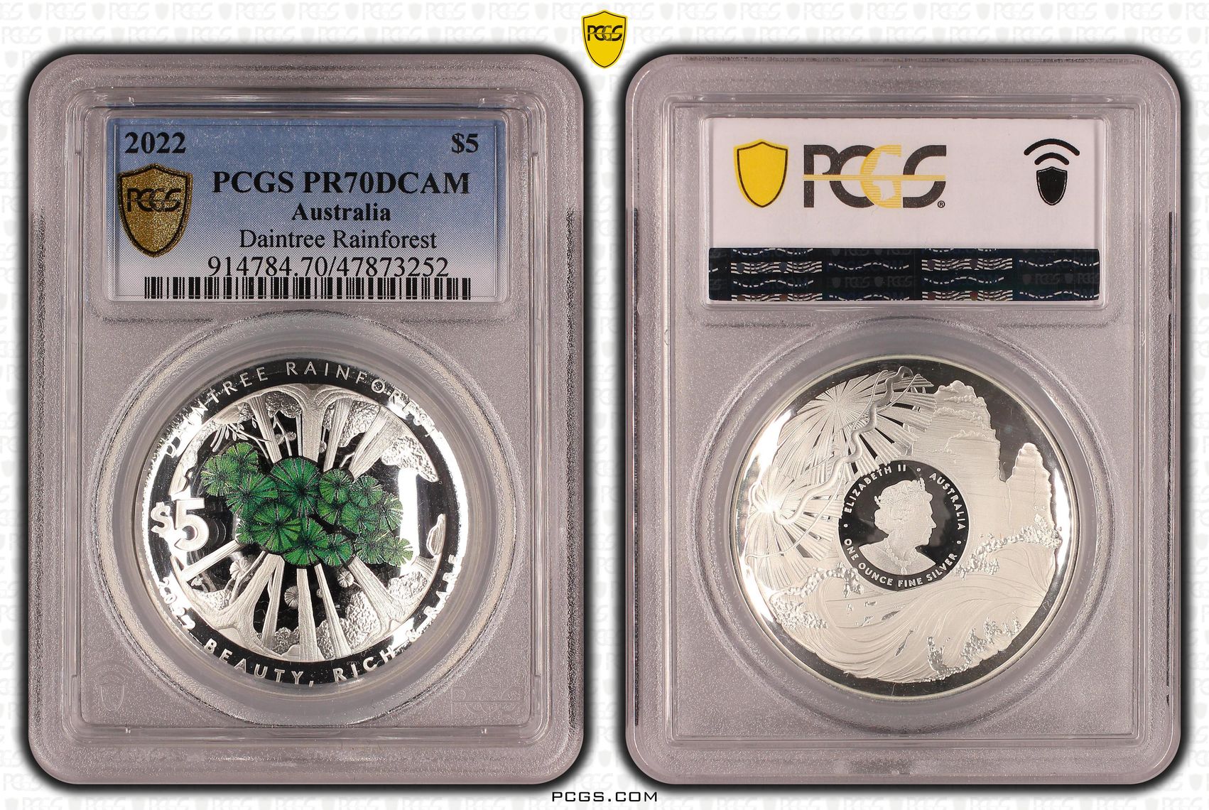 Daintree Rainforest Colorized, Five Dollar, 2022, PCGS PR70DCAM