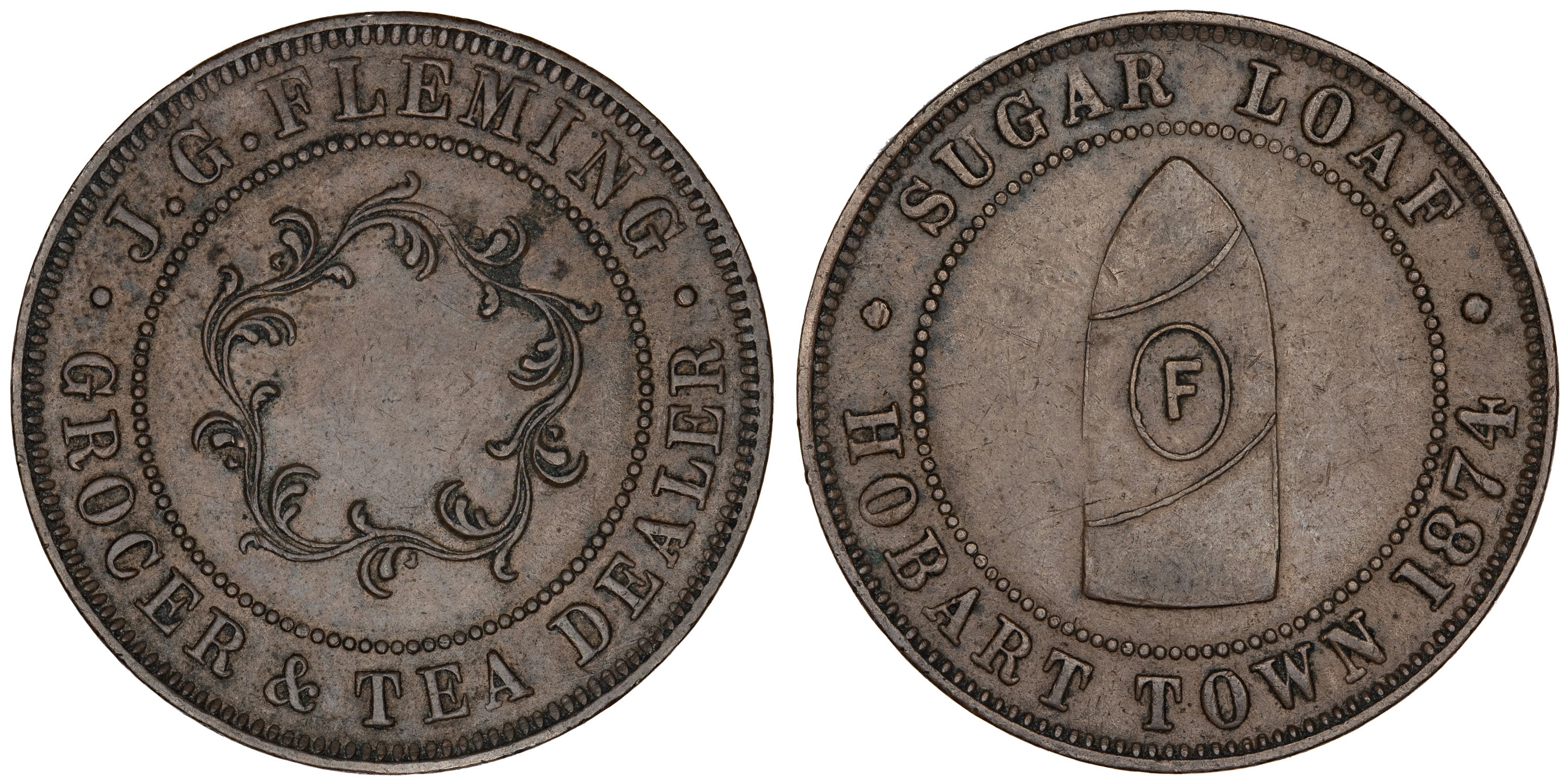 A.129 - Fleming, JG - Hobart Town, Penny, 1874, aVF