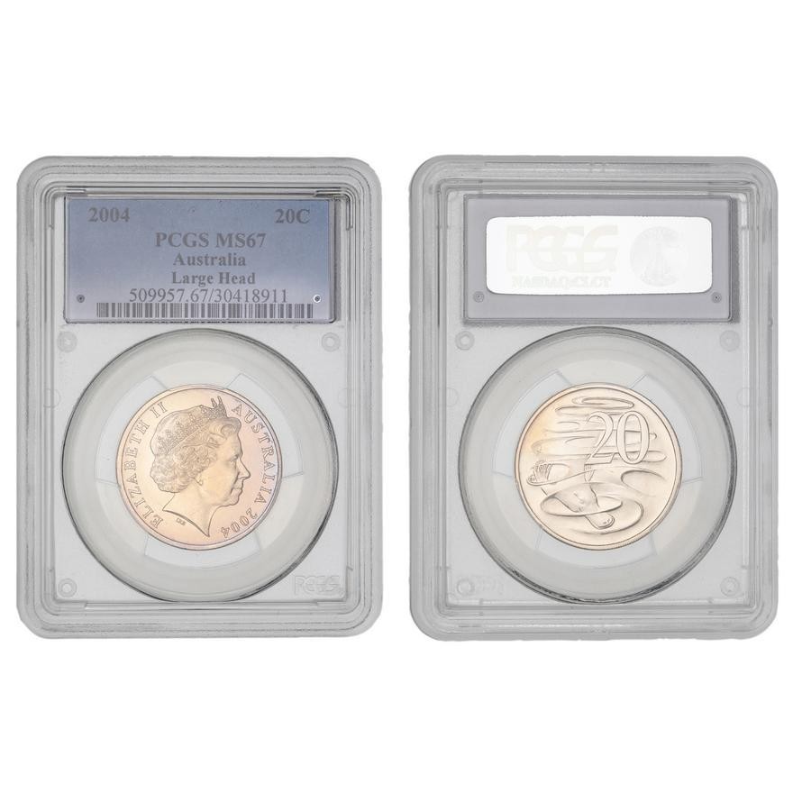 Elizabeth II, Large Head , Twenty Cent, 2004, PCGS MS67