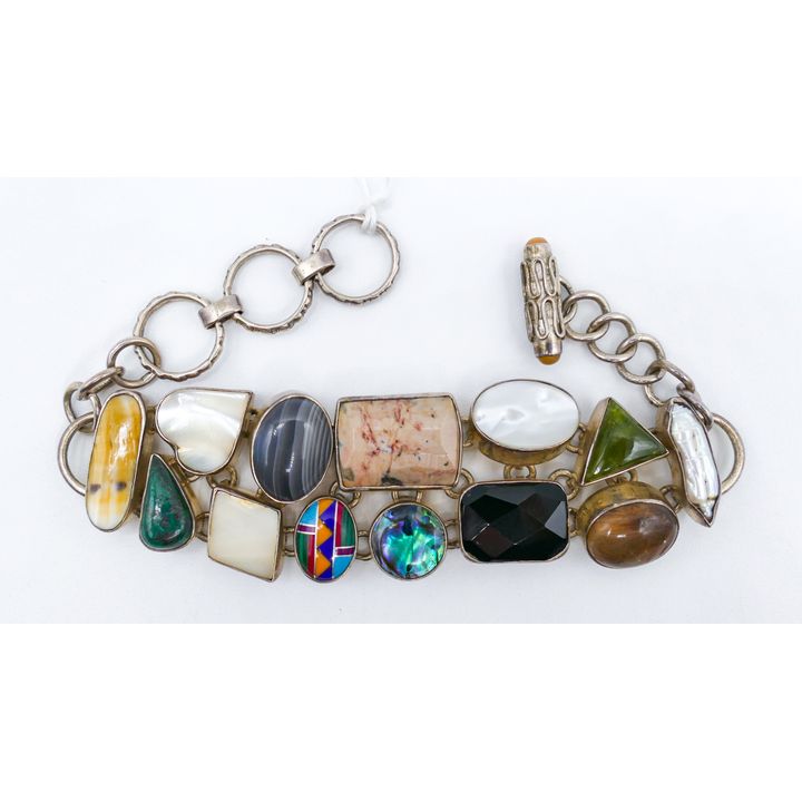 Modern Sterling Multi-Stone Bracelet 8'' - 66 Grams
