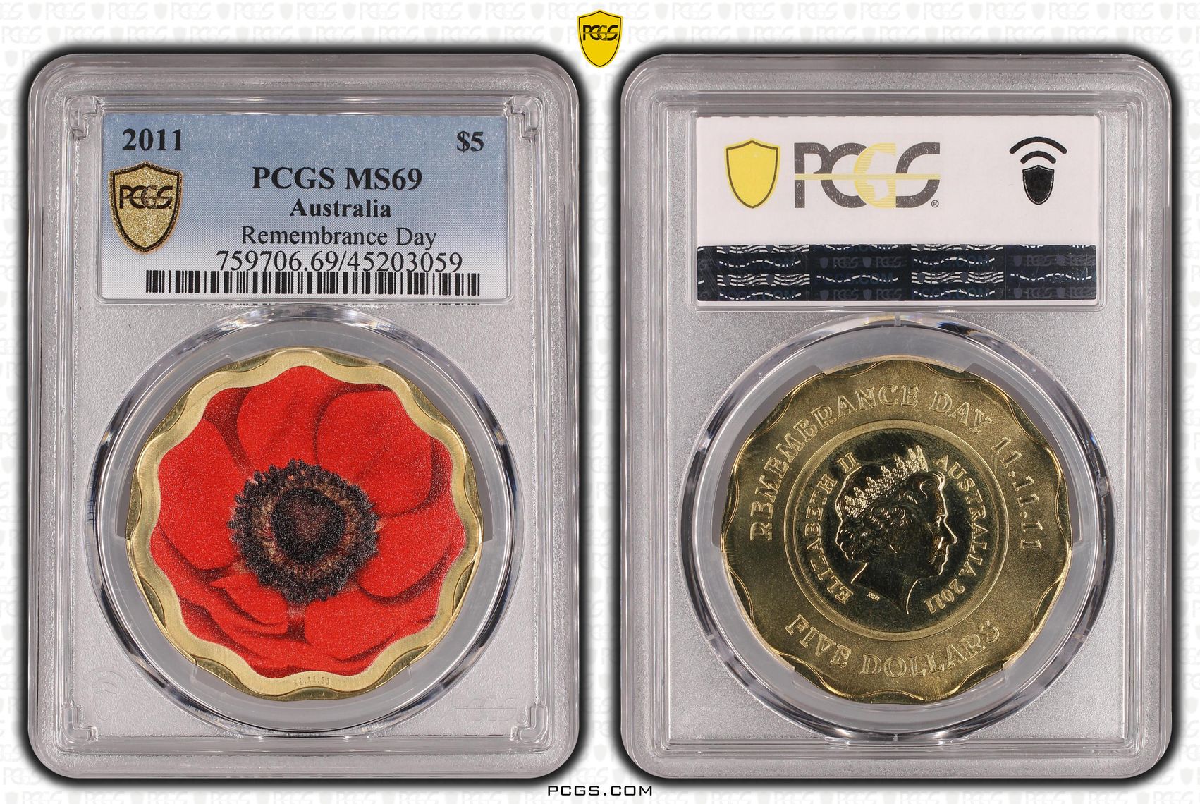 2011 Australia Five Dollar, $5 Remembrance Day PCGS - MS69 POP 14/0 -059