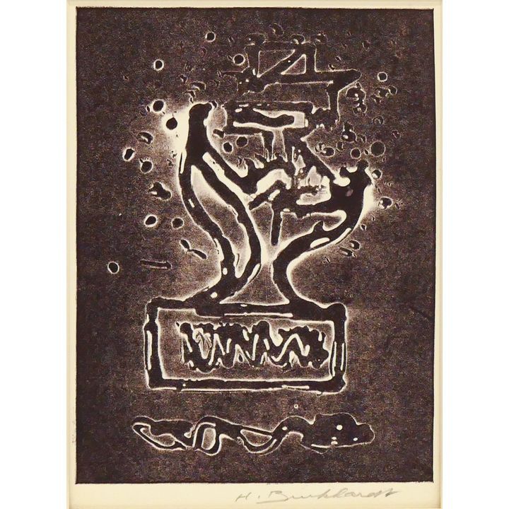 Hans Burkhardt ''Untitled'' Linocut Matted 15''x13''.