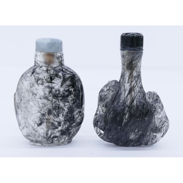 2pc Chinese Qing Rutilated Quartz Snuff Bottles