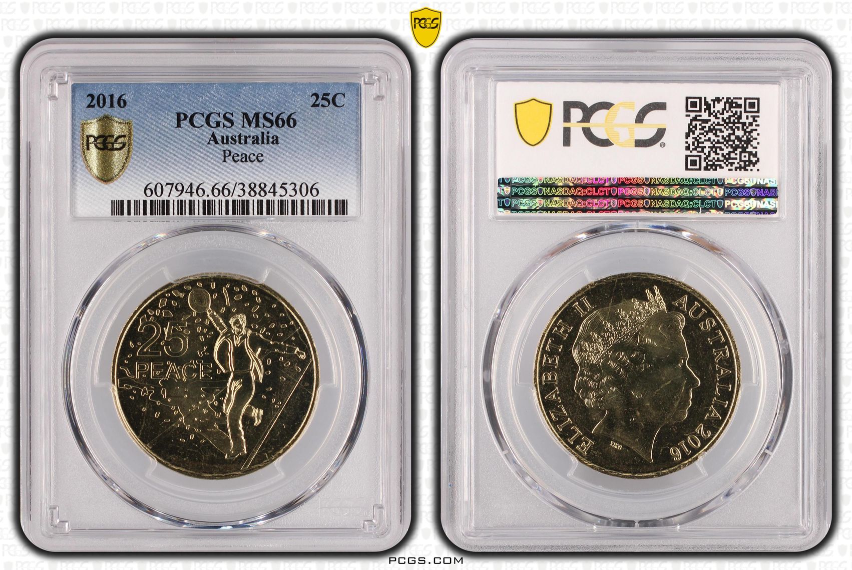 2016 Australia Twenty Five Cent, 25c Peace PCGS - MS66 POP 3/0 -306