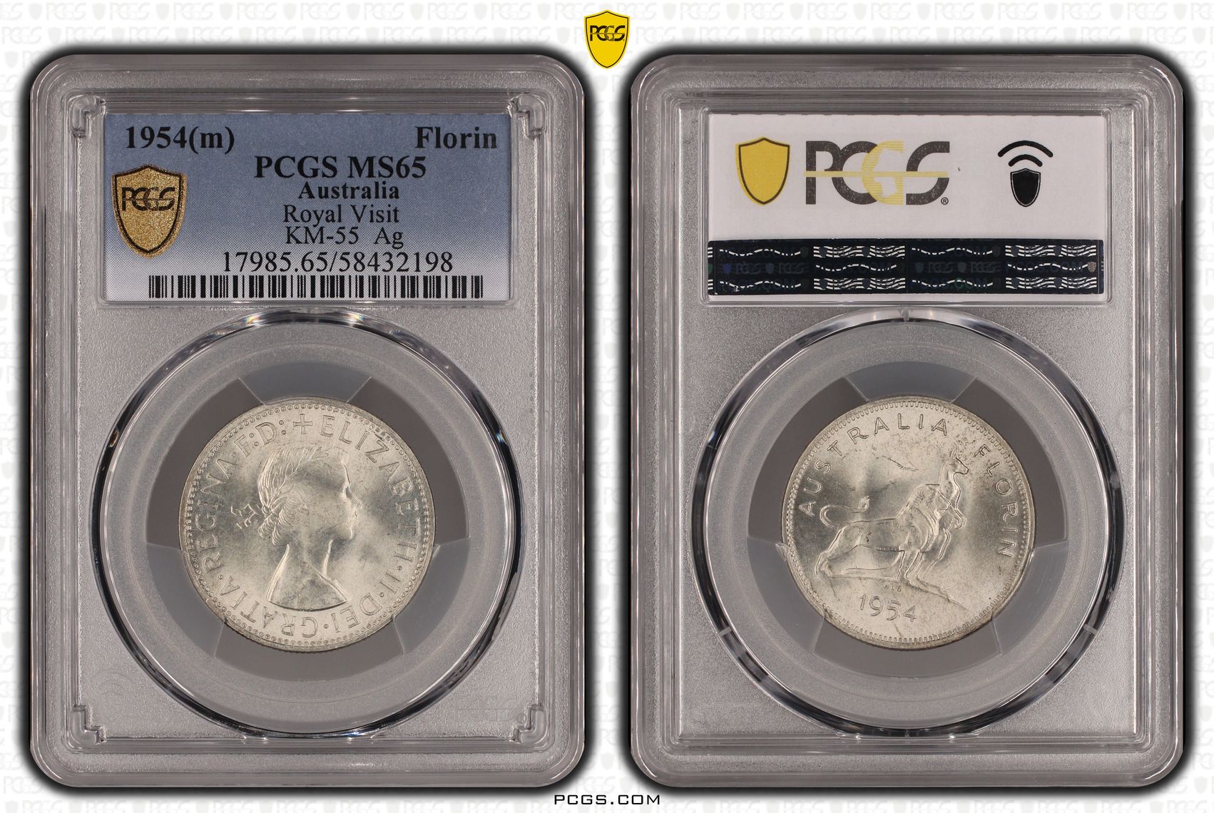 Elizabeth II, Royal Visit, Florin, 1954(m), PCGS MS65