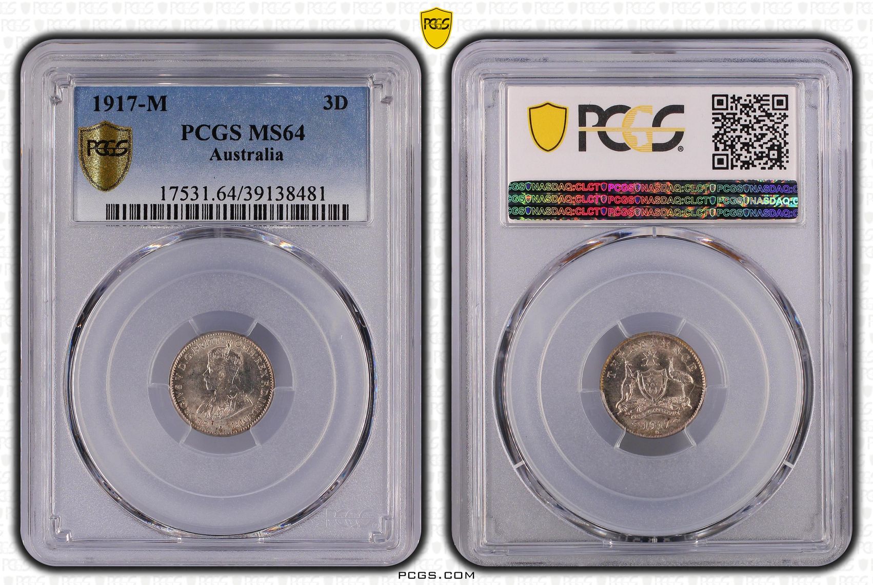 George V, Threepence, 1917-M, PCGS MS64