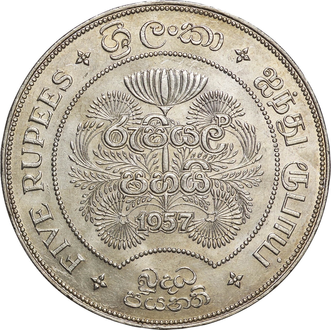 1957 セイロン FIVE RUPEES 銀貨 2500年 JCC | ジャパンコインキャビネット / セイロン 1957年 5ルピー