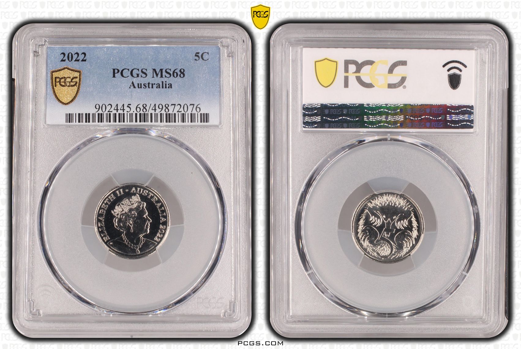 123 · Elizabeth II, Five Cent, 2022, PCGS MS68