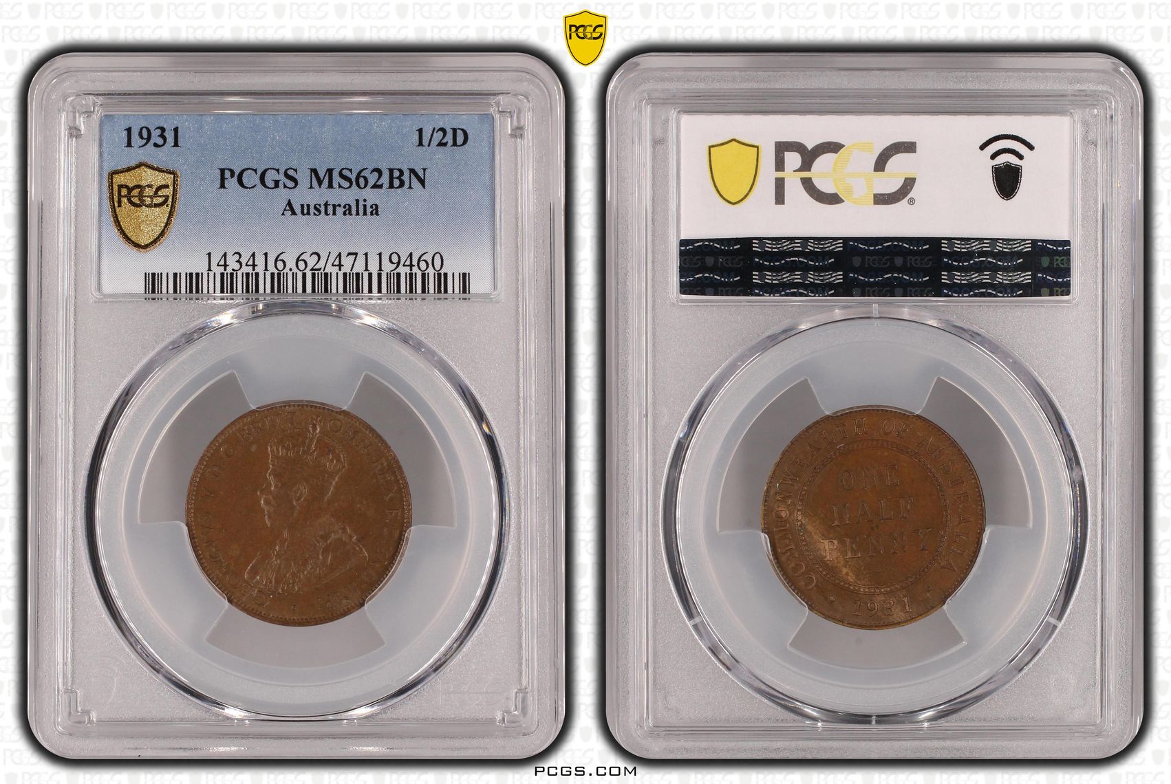George V, Halfpenny, 1931, PCGS MS62BN