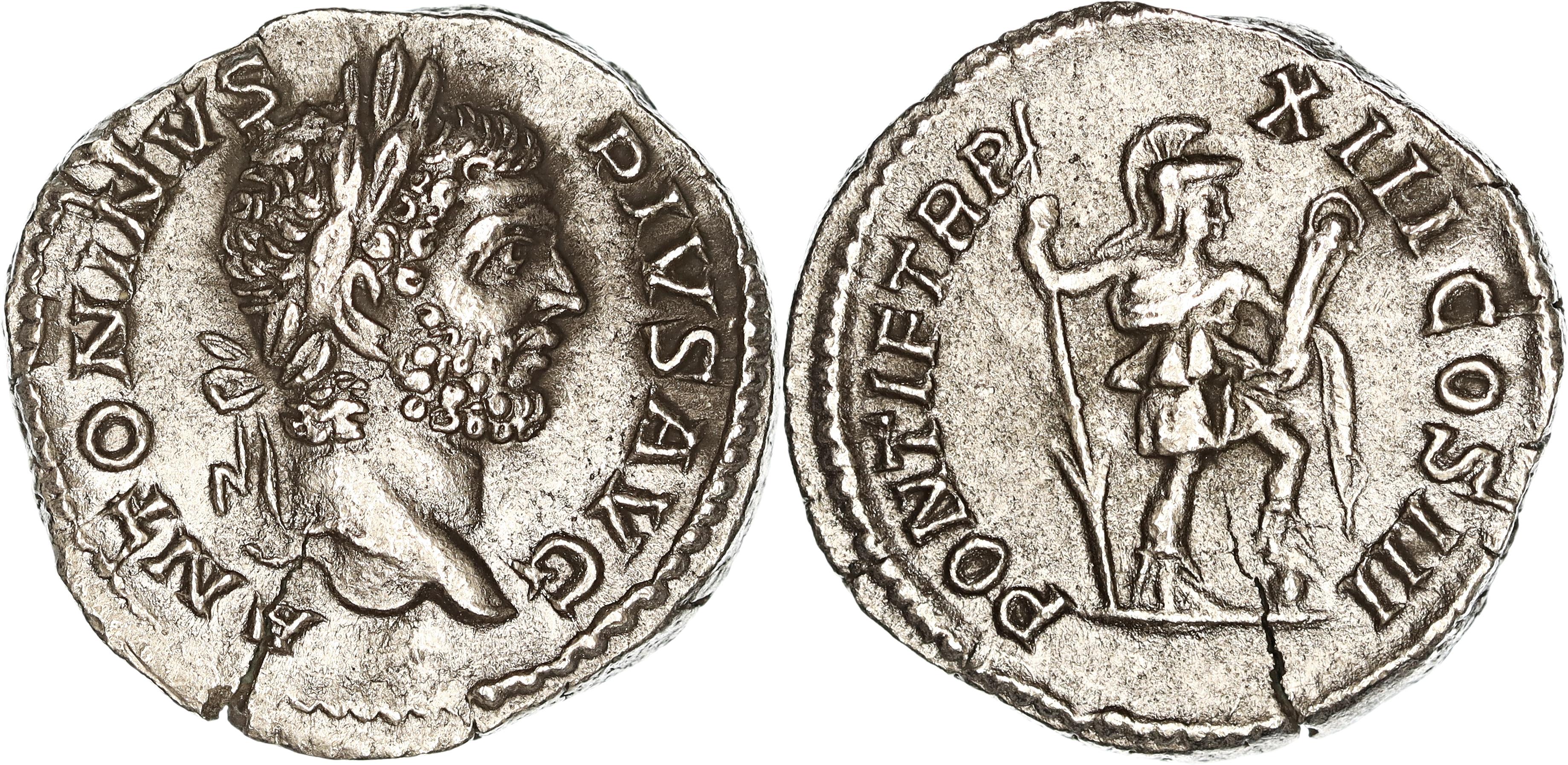 Roman Empire, Caracalla, Silver Denarius, 210 AD, VF