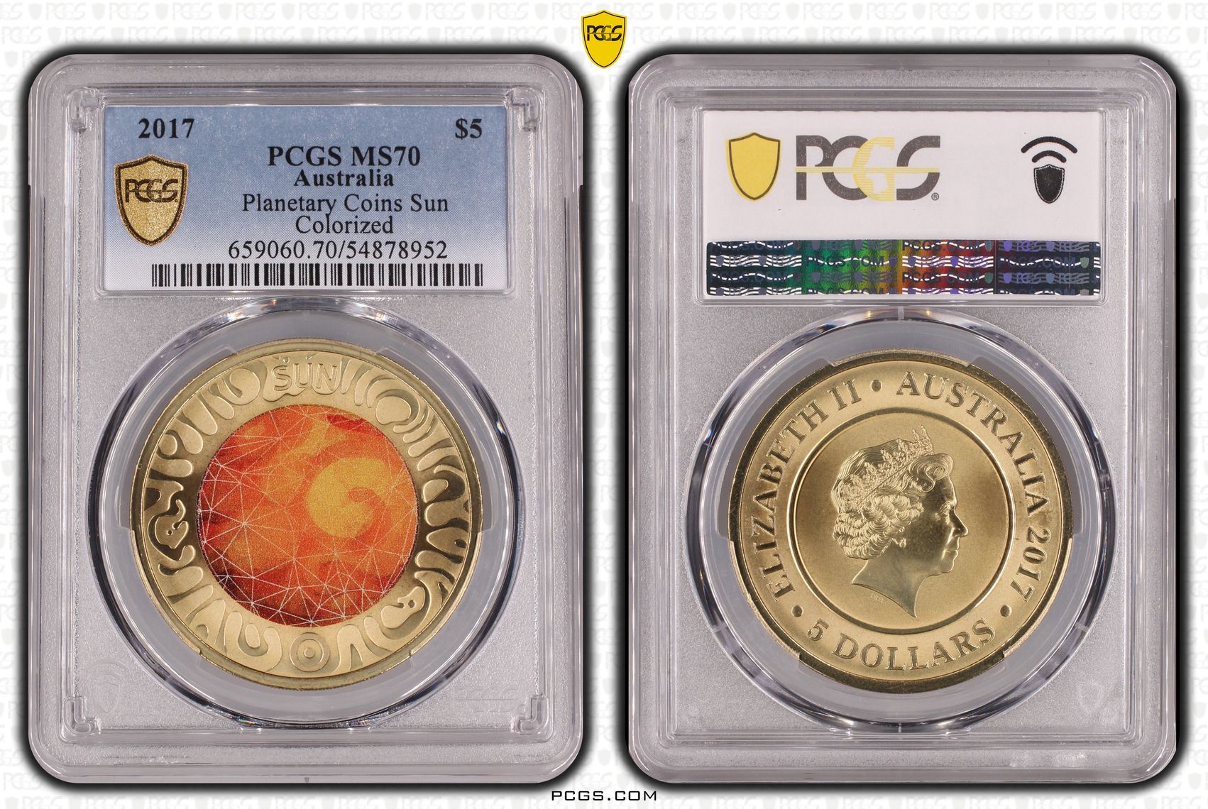 Planetary Coins Sun Colorized, POP 10/0, Five Dollar, 2017, PCGS MS70