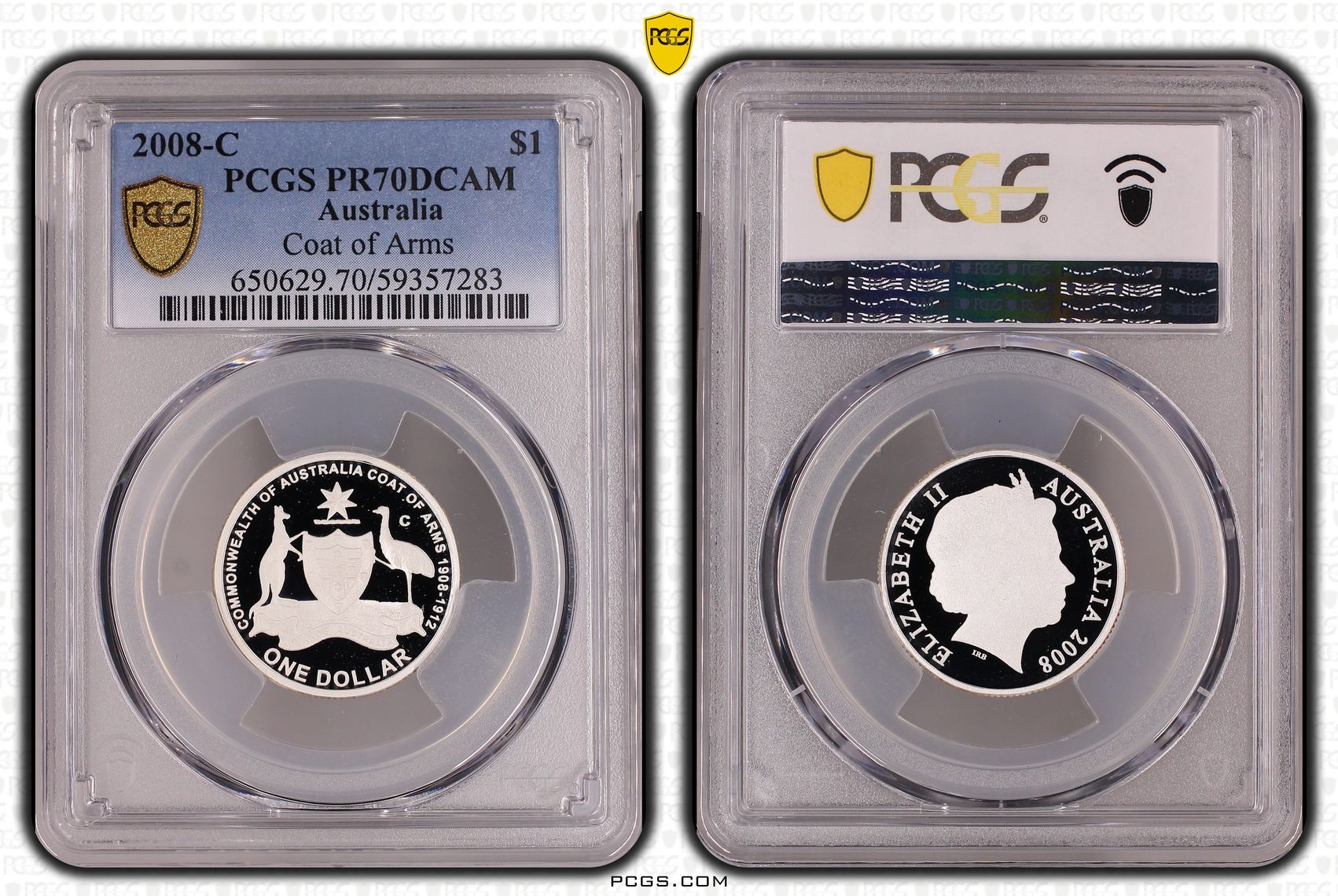 Coat of Arms Silver, 12/0, One Dollar, 2008-C, PCGS PR70DCAM