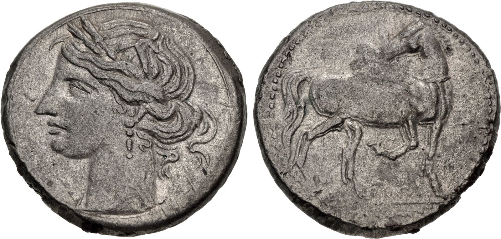 CARTHAGE, Second Punic War. Circa 203201 BC. BI 1½ Shekels (25.5mm, 9.