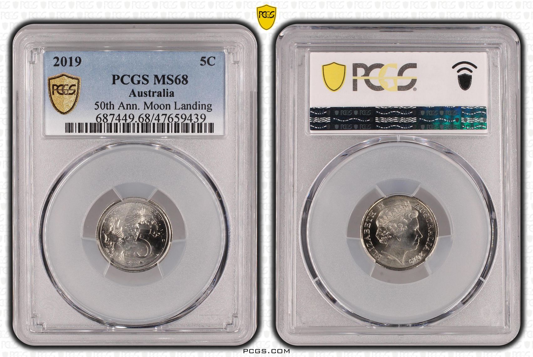 50th Ann. Moon Landing, Five Cent, 2019, PCGS MS 68
