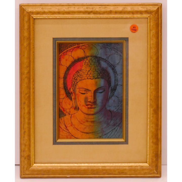 Vintage Asian Buddhist Batik Framed- 16x13''