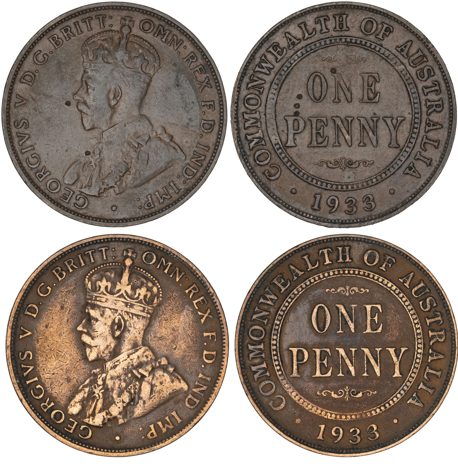 George V, Overdate, Penny, 1933/2, F - aVF