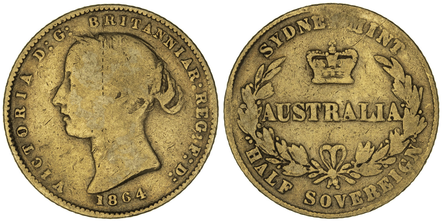 Victoria, Sydney Mint - Type II, Half Sovereign, 1864, G