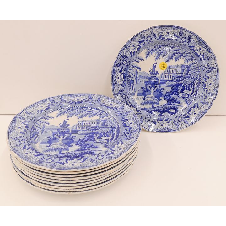 Set 10pc Antique 'The Fountain' Pattern English Transferware Plates- 10''