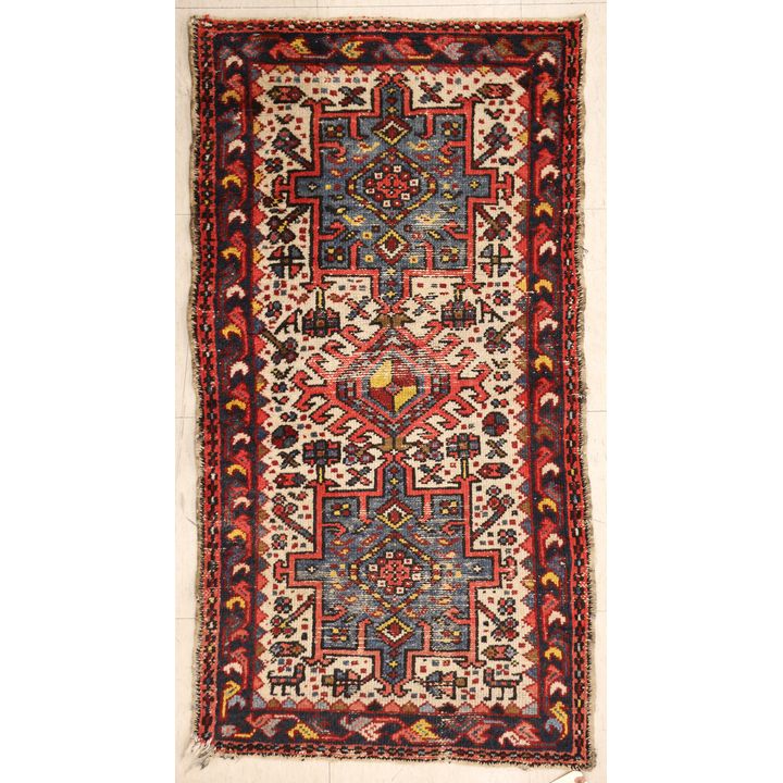 Antique Caucasian Oriental Rug Mat 4'x2' Approx.