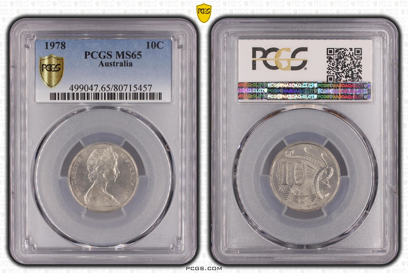 Elizabeth II, Ten Cent, 1978, PCGS MS65
