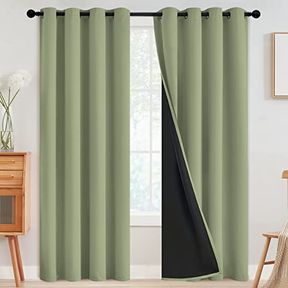 SIMPLEHOME 100% BLACKOUT CURTAINS FOR BEDROOM,THERMAL INSULATED GROMMET WINDOW DRAPES ROOM DARKENING SAGE CURTAINS FOR LIVING ROOM