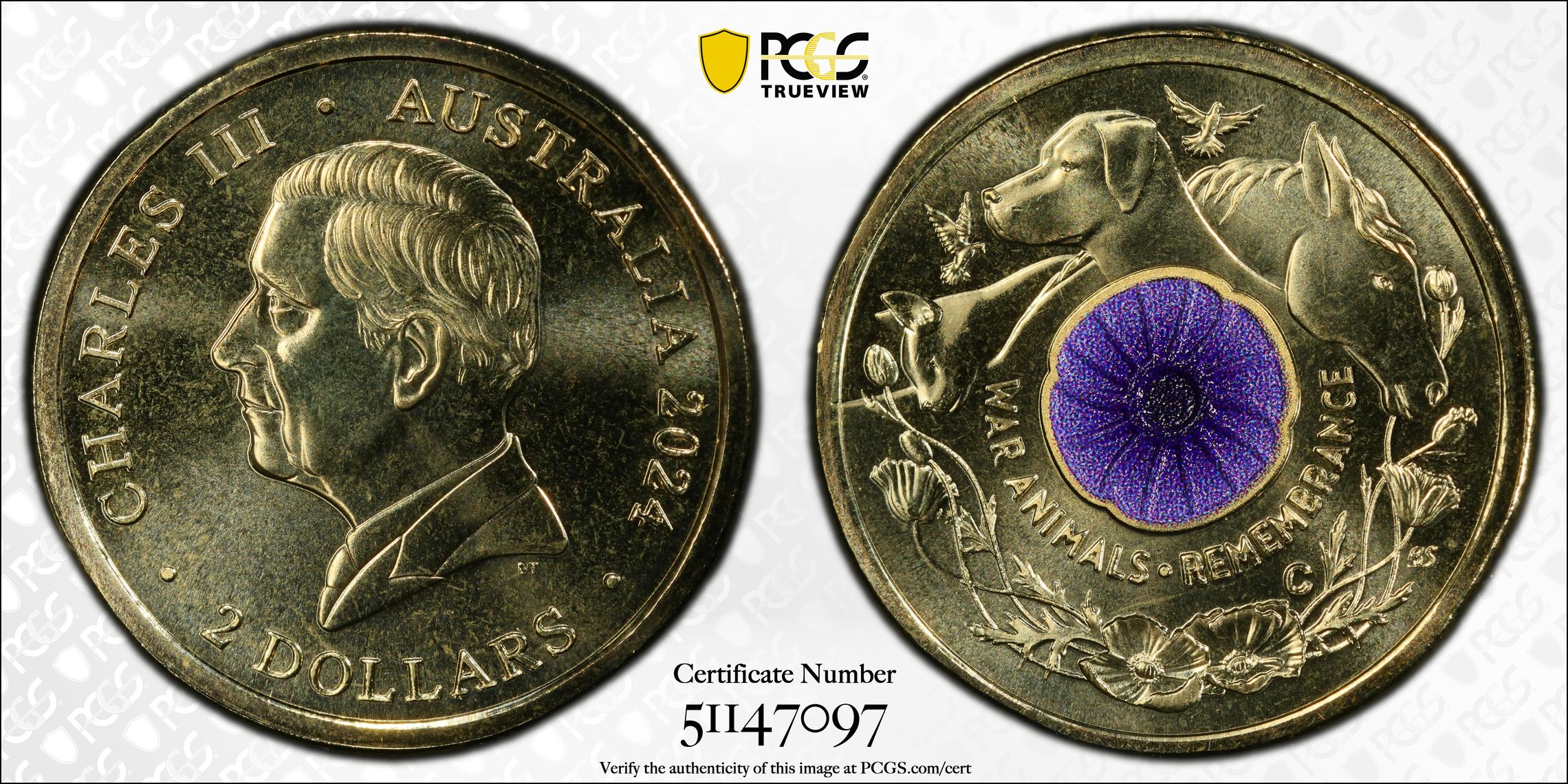 War Animal Remembrance Colorized , Two Dollar, 2024-C, PCGS MS68