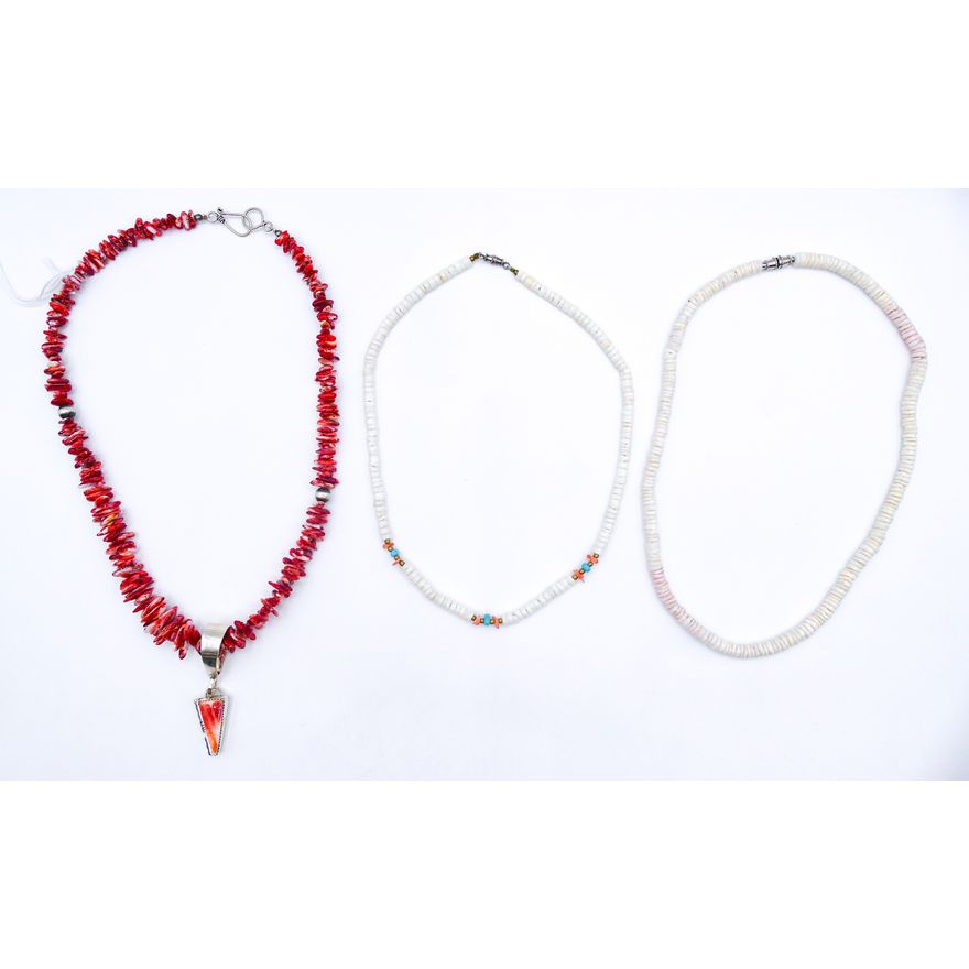 Navajo Sterling & Coral Pendant Necklace 18'' etc.