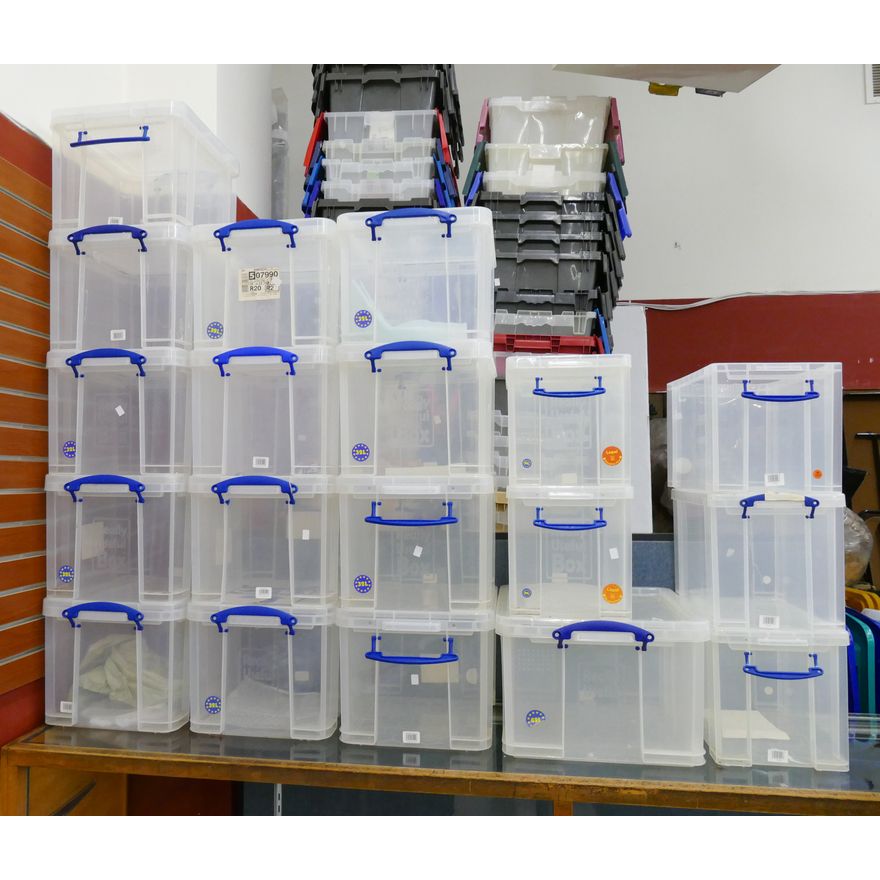 19pc 'Really Useful Box' Plastic Totes- 42L, 32L, and 24L sizes